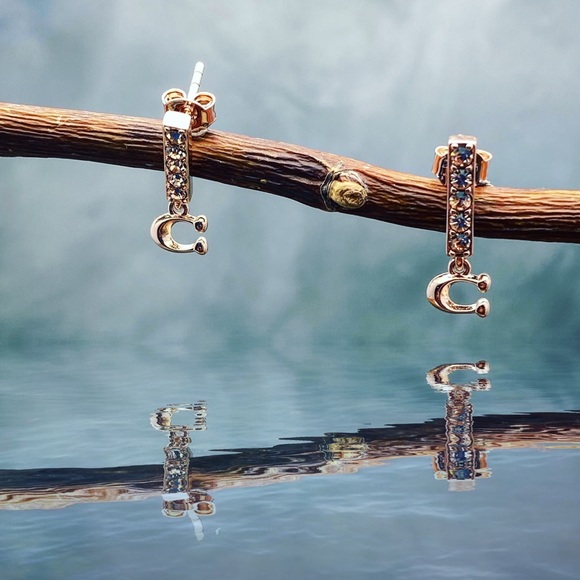Coach signature bar rose gold pave earrings - Picture 1 of 5